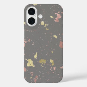Matte Gold and Rose Gold Flakes Dark Warm Grey iPhone 16 Case