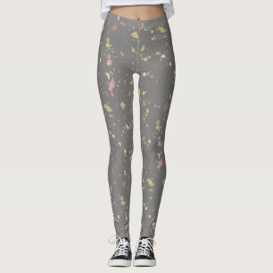Matte Gold and Rose Gold Flakes Dark Warm Grey Leggings