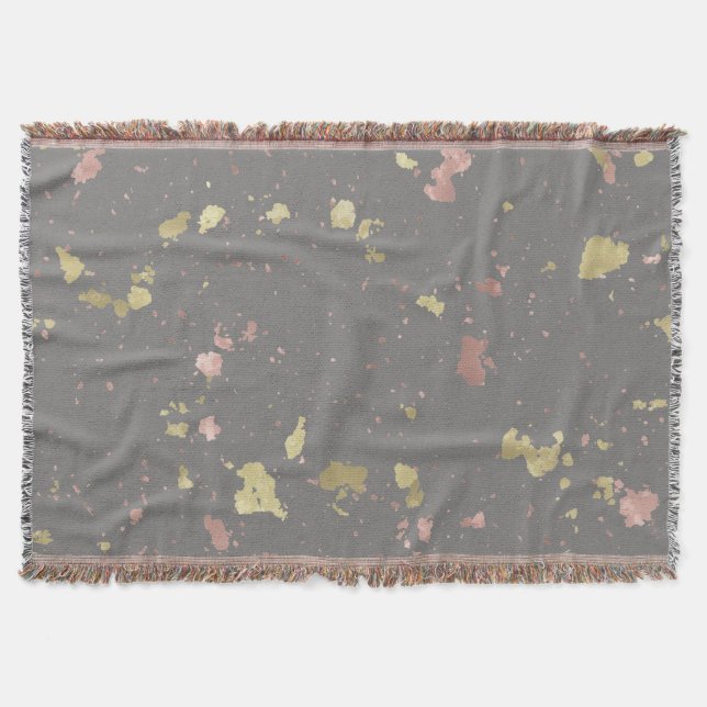 Matte Gold and Rose Gold Flakes Dark Warm Grey Throw Blanket (Front)