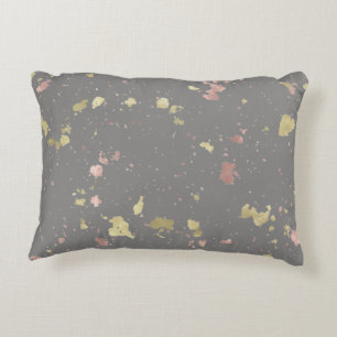 Matte Gold and Rose Gold Flakes Warm Dark Grey Accent Pillow