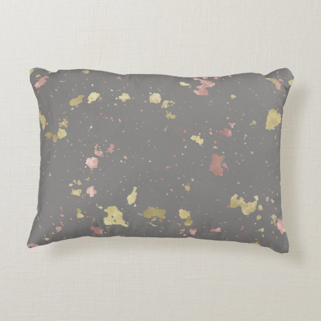 Matte Gold and Rose Gold Flakes Warm Dark Grey Accent Pillow (Back)