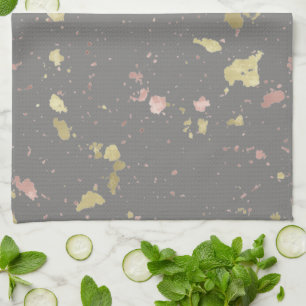 Matte Gold and Rose Gold Flakes Warm Dark Grey Kitchen Towel