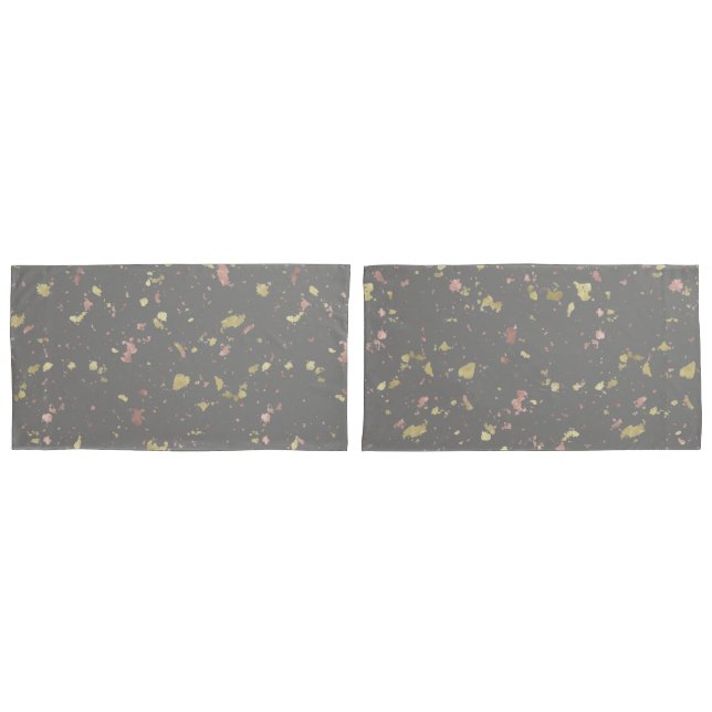 Matte Gold and Rose Gold Flakes Warm Dark Grey Pillowcase (Front-Set)