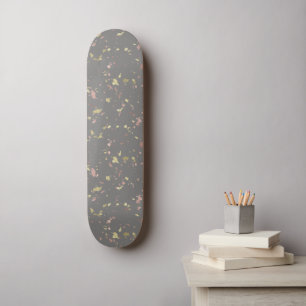 Matte Gold and Rose Gold Flakes Warm Dark Grey Skateboard