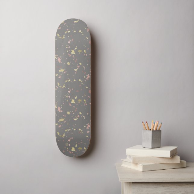 Matte Gold and Rose Gold Flakes Warm Dark Grey Skateboard (Wall Art)