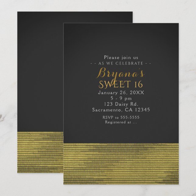 Matte Gold Modern Glam Sequins Party Invitations (Front/Back)