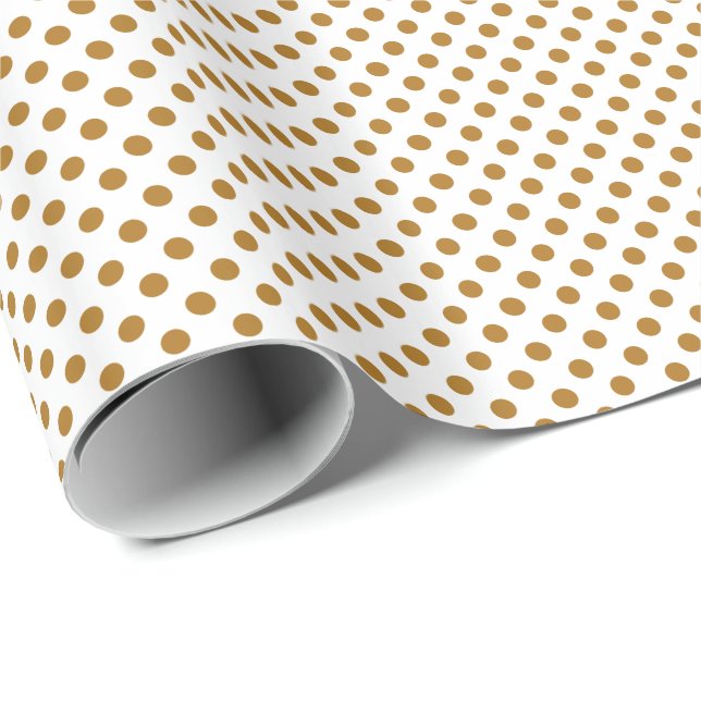Matte Gold Polka Dots on White Wrapping Paper (Roll Corner)