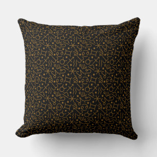 Matte Gold Zodiac Signs and Stars on Black Throw Pillow