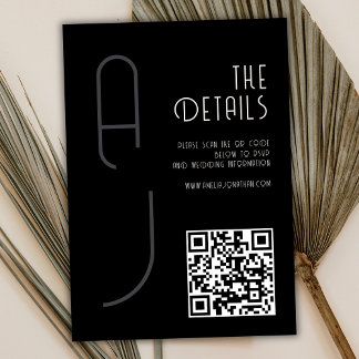 Matte Monogram Minimal Qr Code Wedding Black Enclosure Card