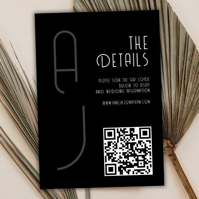  Matte Monogram Minimal Qr Code Wedding Black  Enclosure Card (Creator Uploaded)