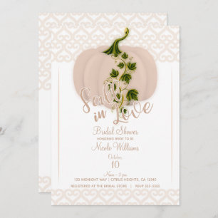 Matte Pink Pumpkin FALL LOVE Hearts Bridal Shower Invitation