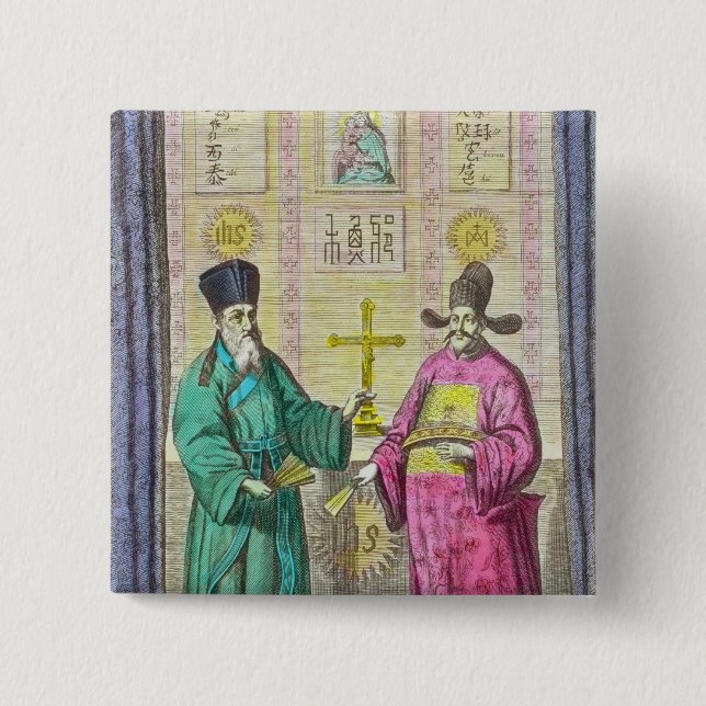 Matteo Ricci  and another Christian 2 Inch Square Button (Front)
