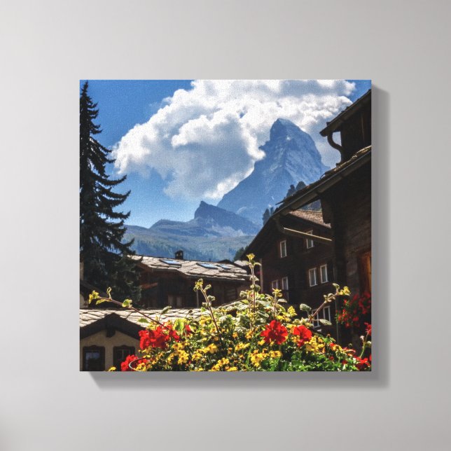 Matterhorn and Zermatt village houses, Switzerland Canvas Print (Front)