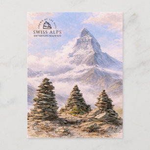 Matterhorn Mountain, Swiss Alps   Watercolor Postcard