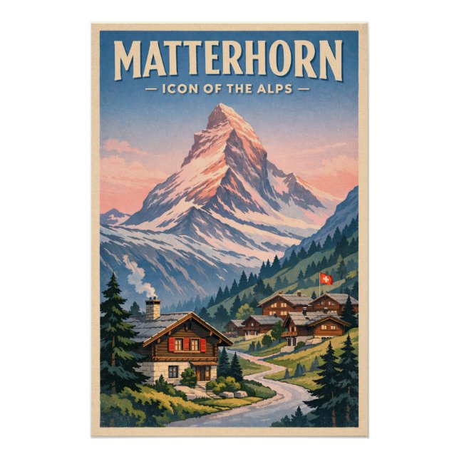 Matterhorn, Switzerland, in a classic retro Poster (Front)