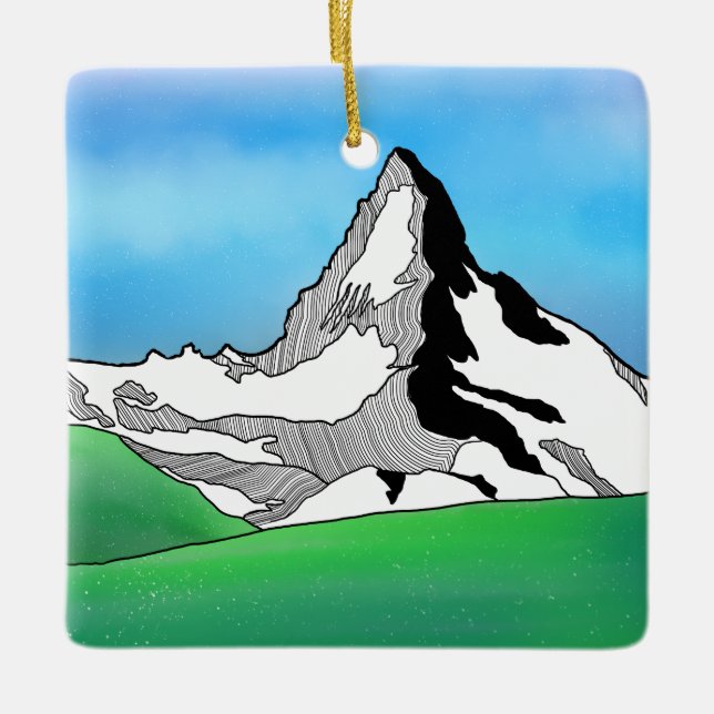 Matterhorn Switzerland Line art watercolor Ceramic Ornament (Front)