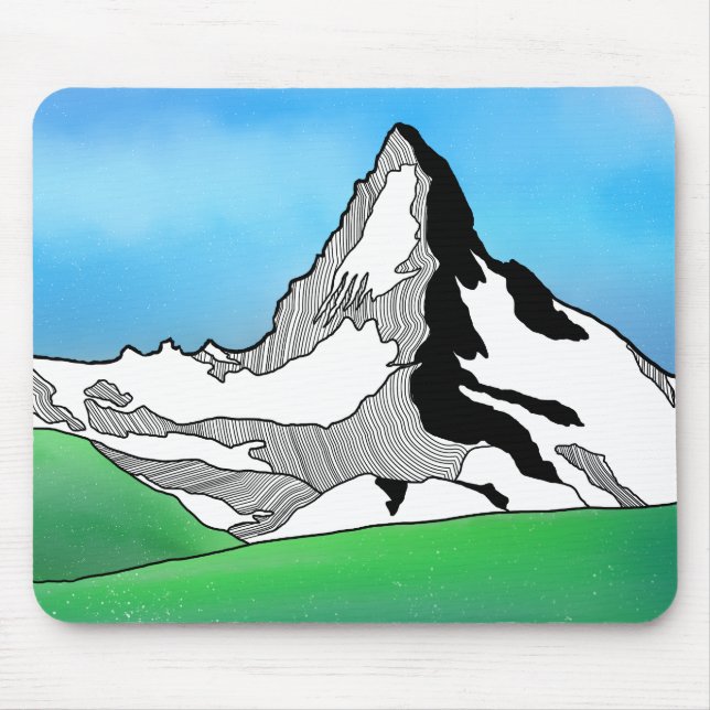 Matterhorn Switzerland Line art watercolor Mouse Pad (Front)