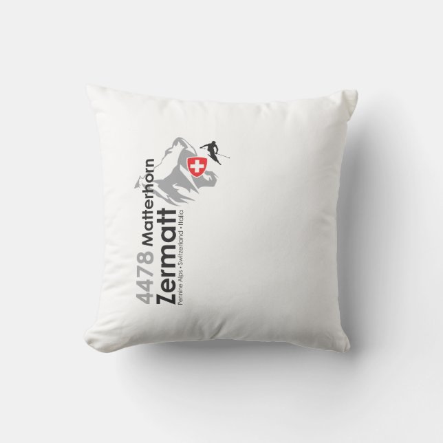 Matterhorn-Zermatt skiing Throw Pillow (Front)