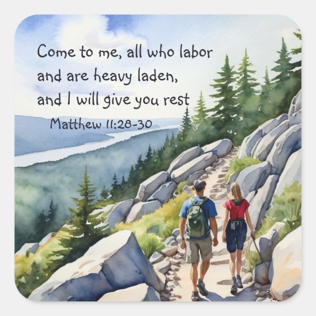 Matthew 11:28-30: Come to me, all who labour  Square Sticker (Front)