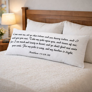 Matthew 11:28 Bible Scripture Verse Black & White Body Pillow