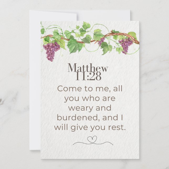 Matthew 11:28 Come to Me Scripture | Grapevine Invitation (Front)