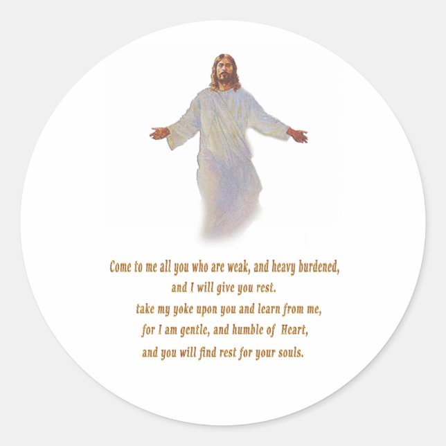 Matthew 11:28 gifts classic round sticker (Front)