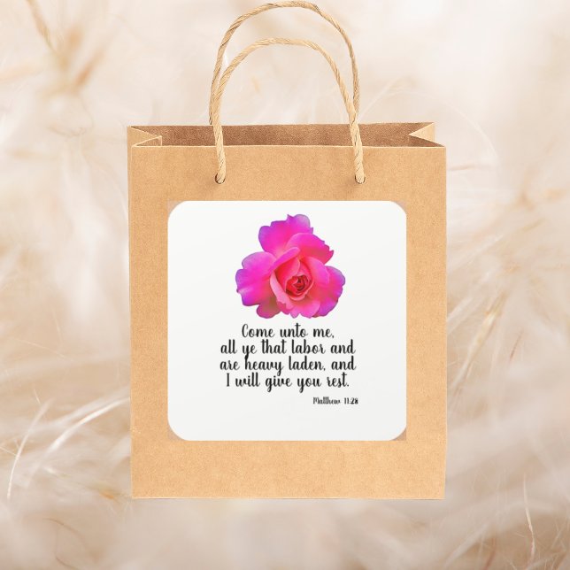 Matthew 11:28 I Will Give You Rest Bible Quote Square Sticker (Creator Uploaded)