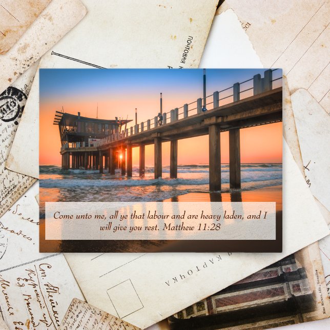 Matthew 11:28 Ocean Sunset Pier Get Well Soon Postcard (Matthew 11:28 Ocean Sunset Pier Get Well Soon Postcard)