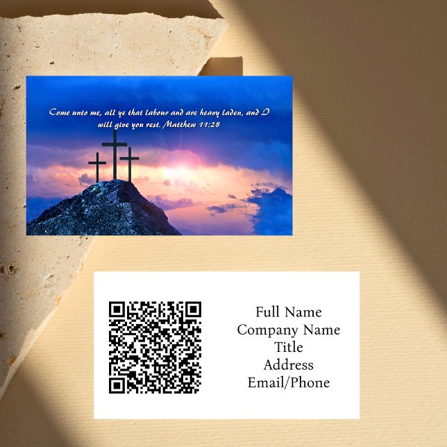 Matthew 11:28 Three Crosses Sunset QR code Business Card (Matthew 11:28 Three Crosses Sunset QR code Business Card)