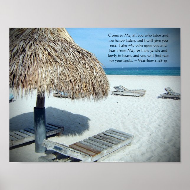 Matthew 11 Beach Scenic Christian Bible Print (Front)