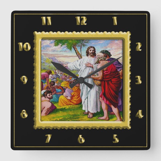Matthew 14:13-21.Jesus Feeds 5000 Men Square Wall Clock (Front)