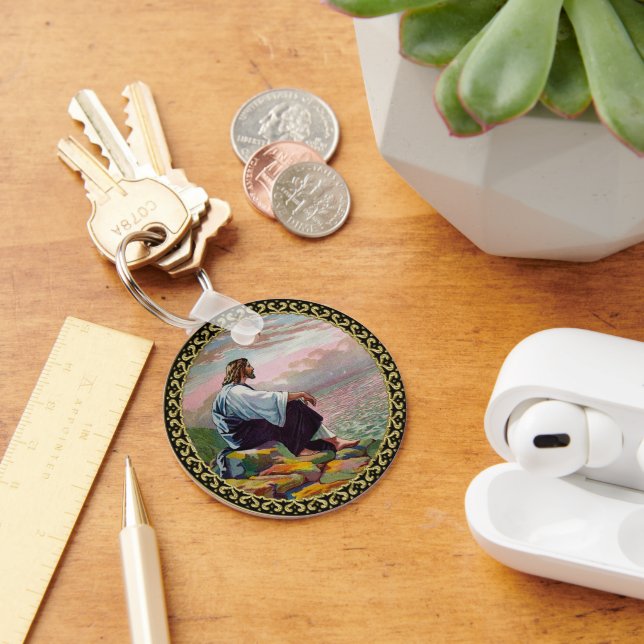 Matthew 14:22-23 Jesus Prays by Himself by the sea Keychain (Desk)
