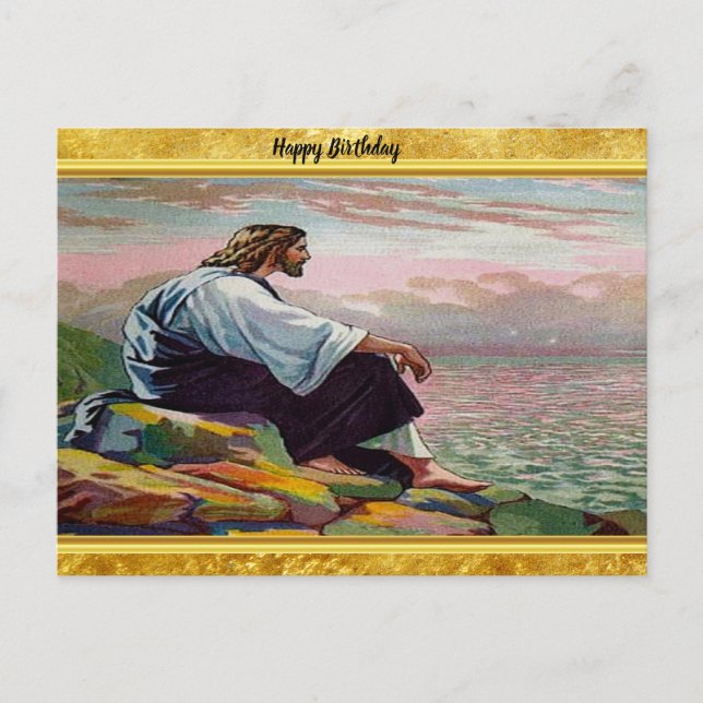 Matthew 14:22-23 Jesus Prays by Himself by the sea Postcard (Front)