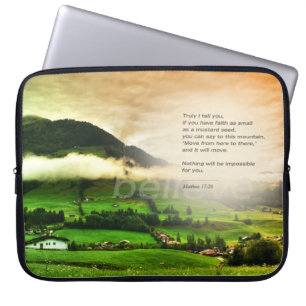 Matthew 17:20 Move mountains bible verse sunset Laptop Sleeve