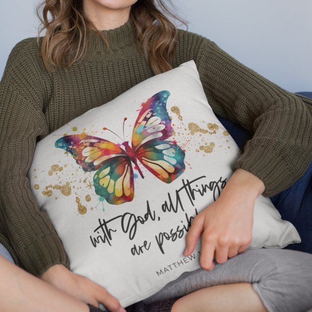 Matthew 19:26 All Things are Possible Butterfly Throw Pillow (Creator Uploaded)