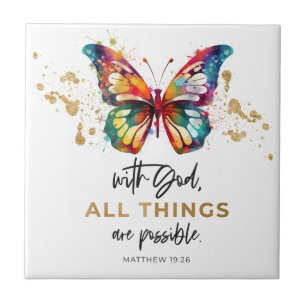 Matthew 19:26 All Things are Possible Butterfly Tile