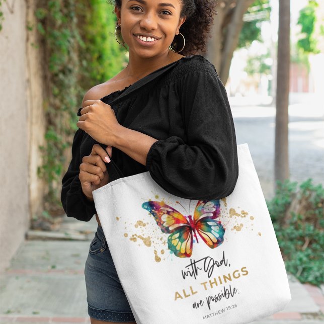 Matthew 19:26 All Things are Possible Butterfly Tote Bag (Creator Uploaded)