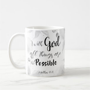 Matthew 19:26 Modern Black White Watercolor Floral Coffee Mug