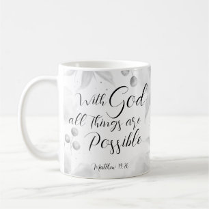Matthew 19:26 Modern Black White Watercolor Floral Coffee Mug