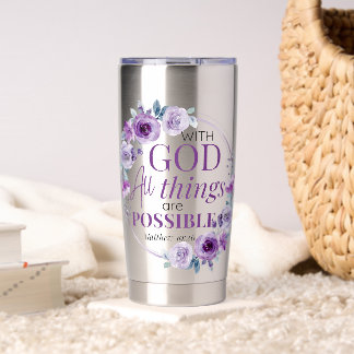 Matthew 19:26 Possible with God Purple Floral Insulated Tumbler