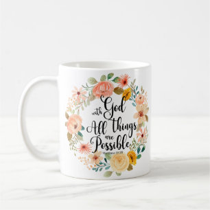 Matthew 19:26 Possible with God Scripture Floral Coffee Mug