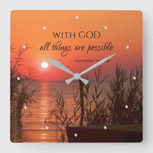 Matthew 19:26 With God all things are possible Square Wall Clock