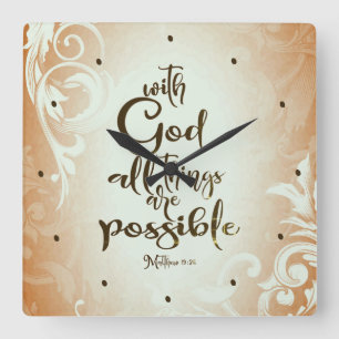 Matthew 19:26 With God All Things are Possible Square Wall Clock