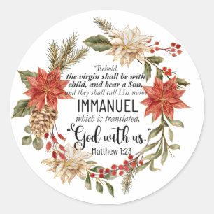 Matthew 1:23 Immanuel God with us Christmas Floral Classic Round Sticker