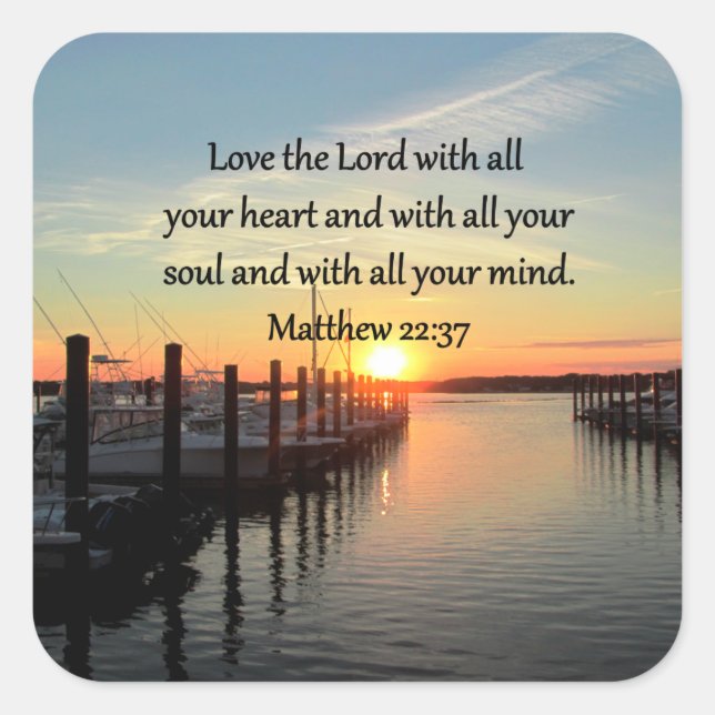 MATTHEW 22:37 SUNRISE SCRIPTURE VERSE DESIGN SQUARE STICKER (Front)