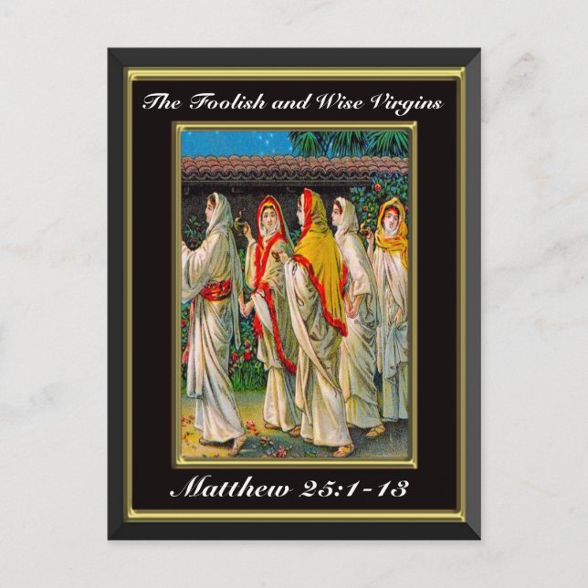 Matthew 25:1-13 The Foolish and Wise Virgins Black Postcard (Front)