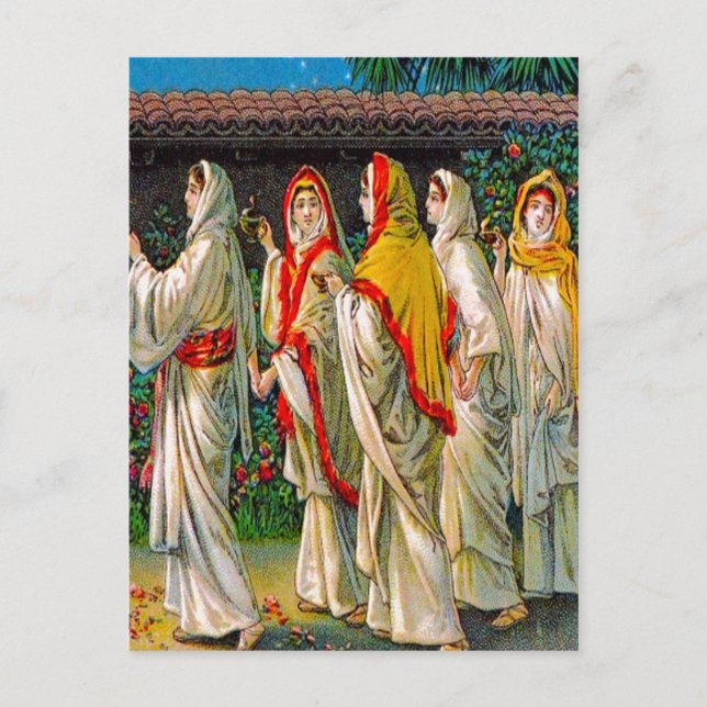 Matthew 25:1-13 The Foolish and Wise Virgins Postcard (Front)