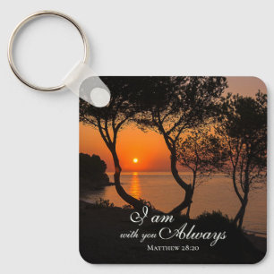 Matthew 28:20 I Am with You Always Golden Sunset  Keychain