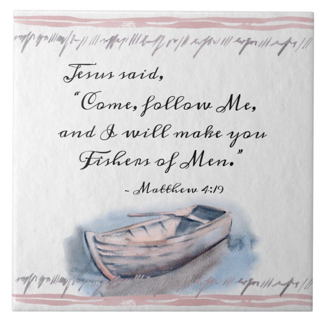 Matthew 4:19 Jesus said, "Come follow Me" Bible Tile (Front)