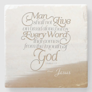 Matthew 4:4 Man shall not live on bread alone Stone Coaster